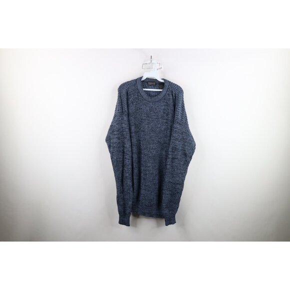 Vintage 90s Streetwear Mens Large Blank Chunky Ribbed Knit Crewneck Sweater Blue